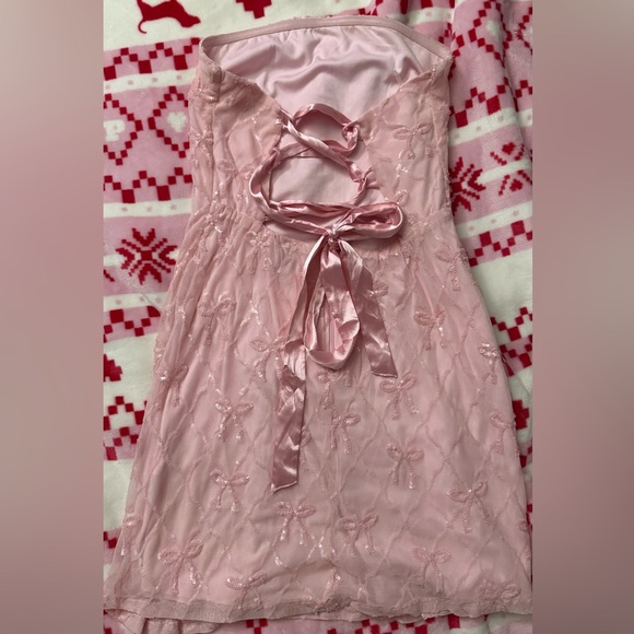 Windsor Sequin Bow Strapless Lace-Up Mini Dress - Picture 3 of 4